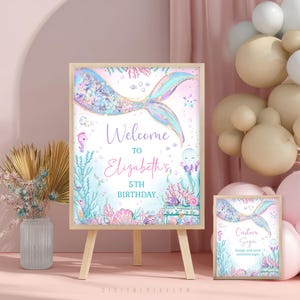 マーメイドウェルカムサインテンプレート、海底バースデー（デジタルダウンロード）