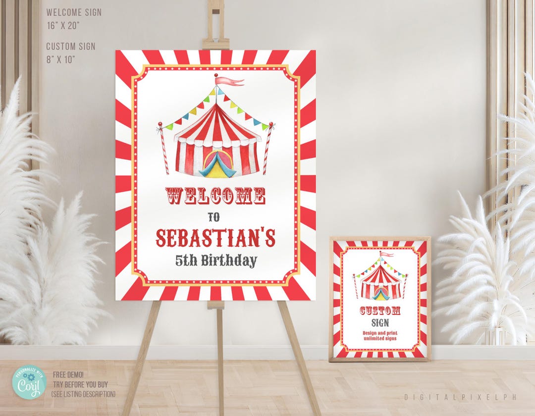 Editable Circus Birthday Welcome Sign Template (digital Download) - Etsy UK