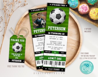 Editable Soccer Ticket Birthday Invitation Template, Soccer Invitation, Soccer Birthday Invitation, Soccer Ticket Invitation, DPPH