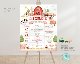 Editable Farm Birthday Milestone Poster Template, Farm Barnyard Birthday Milestone Poster, Farm Milestone Board Poster