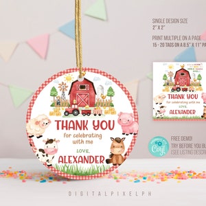 Editable Farm Round thank you tags, Farm Sticker, Farm Square thank you tags, Farm Cow Favor Tags, Barnyard Round thank you tags