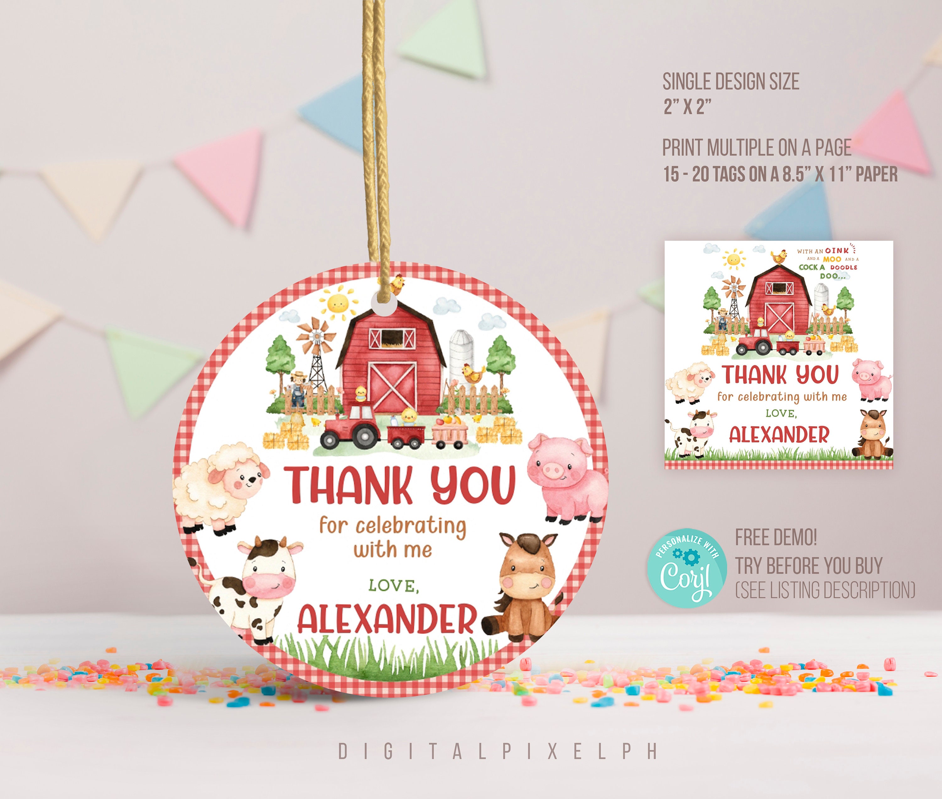 Cow Thank You Tags  Farm Birthday Party Printable - 11A – Print My Party