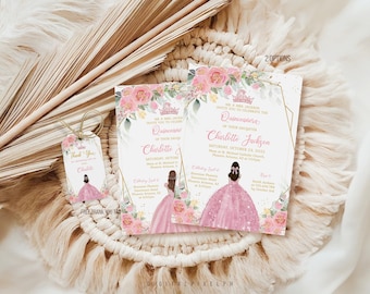 Editable Blush Pink Quinceañera Invitation Template (Digital Download)