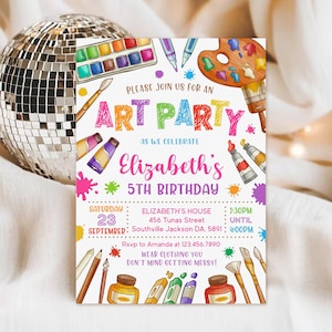 Art Birthday Invitation, Painting Party Birthday Invitation (Digital Download)