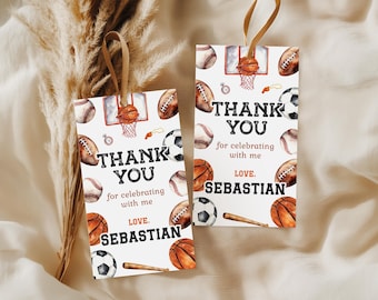 Sports Ball Thank You Tags, Basketball Soccer Football Baseball Favor Tags (Digital Download)