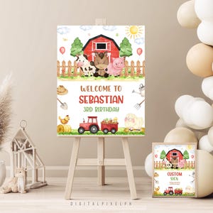 Bauernhof Geburtstag Willkommen Schild Vorlage, bearbeitbares Tierthema (Digitaler Download)