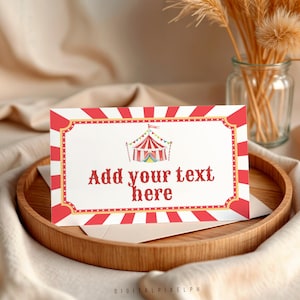 Editable Circus Food Label Tent Cards, Canva Template (Digital Download)