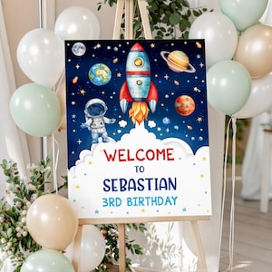Outer Space Birthday Welcome Sign, Canva Template (Digital Download)
