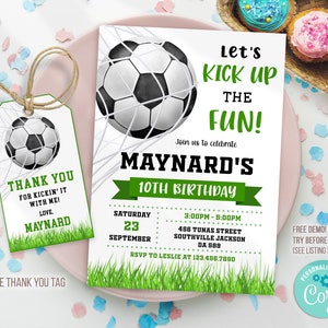 Soccer Birthday Invitation Template, Soccer Invitation, Soccer Thank ...