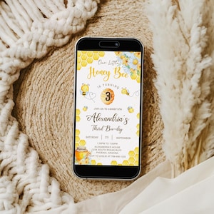 Invito telefonico per il compleanno di Honey Bee, invito elettronico modificabile (digitale)