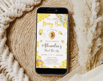 Honey Bee Birthday Phone Invitation, Editable Electronic Invite (Digital)
