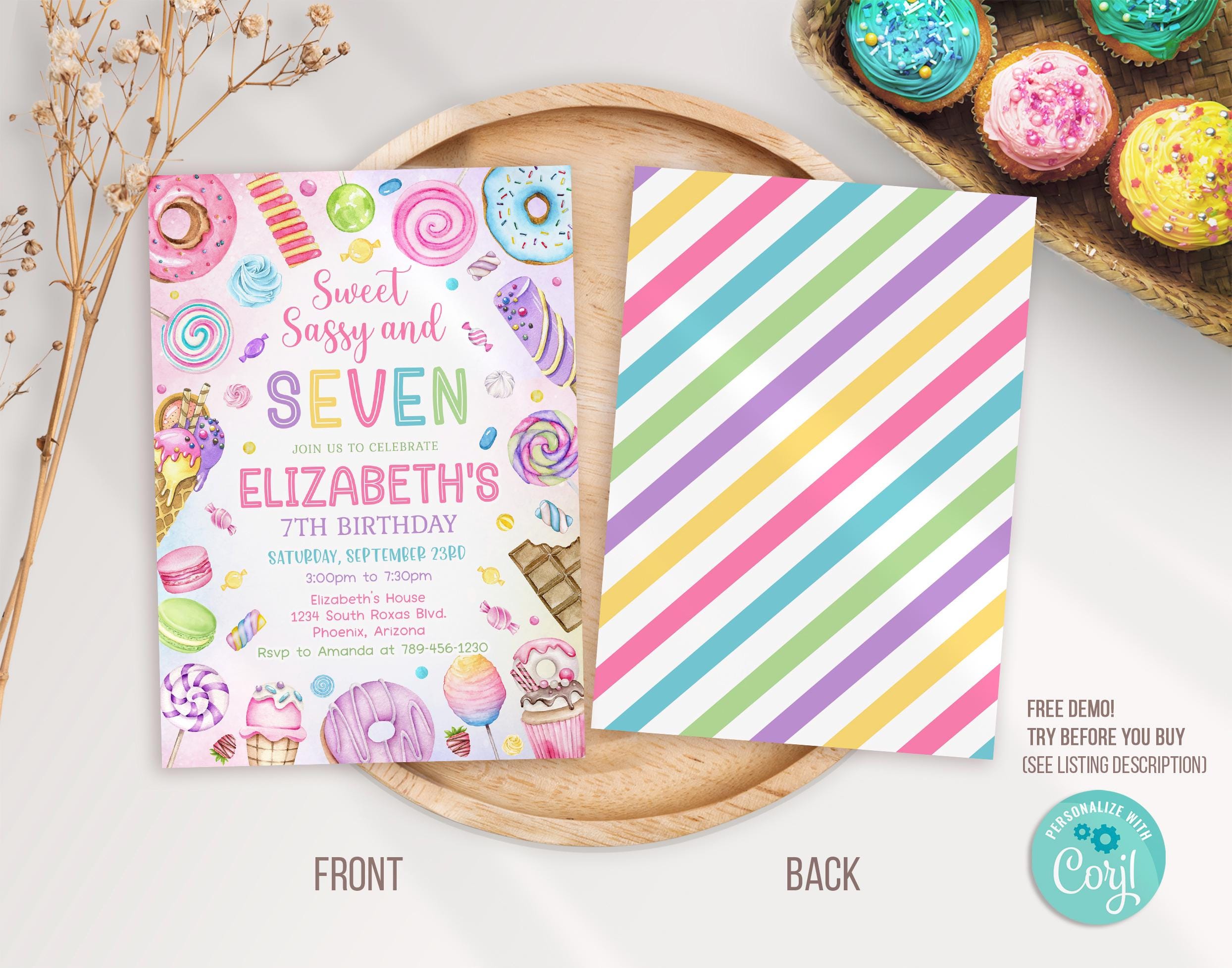 Editable Sweets Candy Invitation, Sweet Candy Birthday Invitation ...