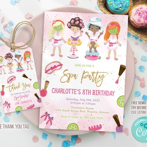 Spa Party Birthday Invitation Template Printable, Spa Party Birthday Invitation, Editable spa party invitation