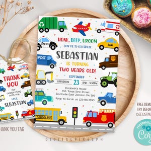 Editable Transportation Birthday Invitation Template, Transportation Vehicle Birthday Invitation, Transportation Birthday Invitation, DPPH