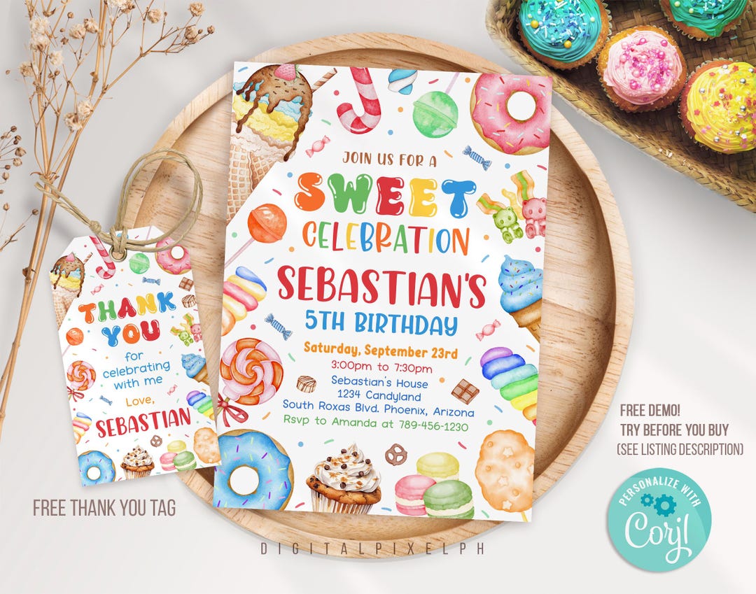 Editable Sweets Candy Invitation, Sweet Candy Birthday Invitation ...