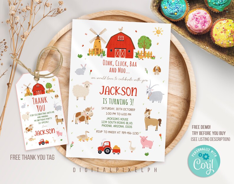 Farm Birthday Party Invitation Template Minimalist Farm Etsy