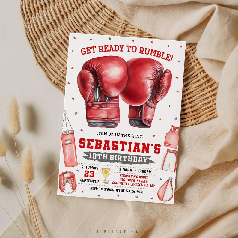 Editable Boxing Birthday Invitation Template (digital Download) - Etsy