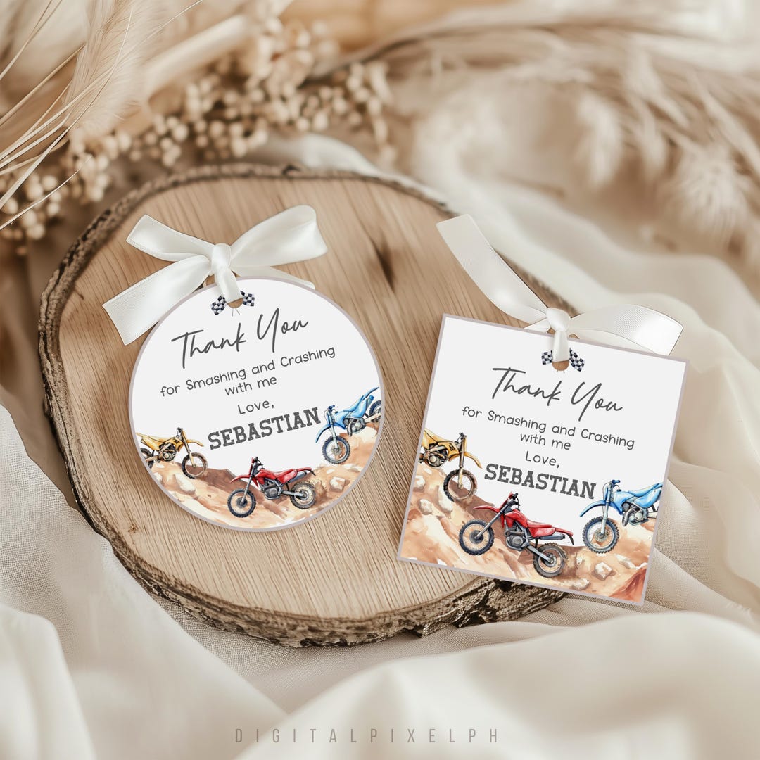 Dirt Bike Thank You Tags, Racing Motorcycle Thank You Tags, Favor ...
