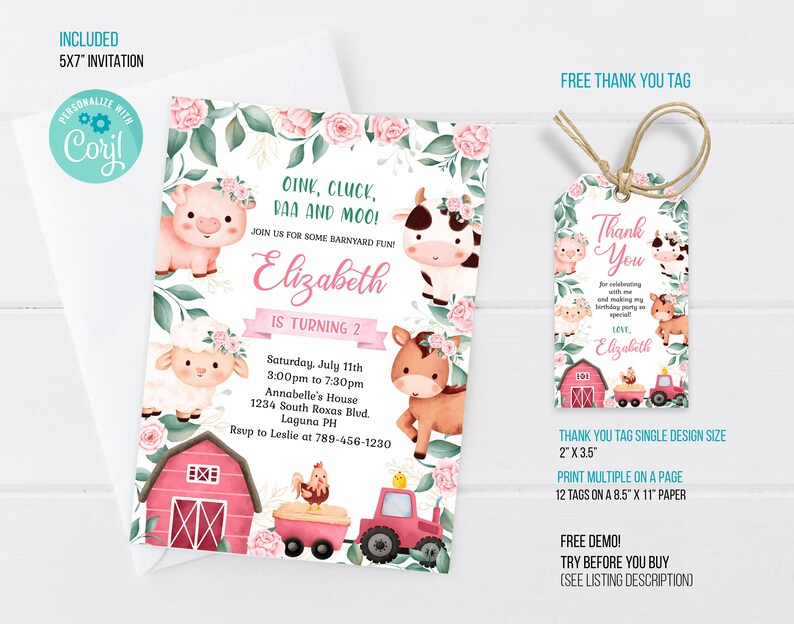 Farm Birthday Party Invitation Template Farm Animals Birthday Etsy