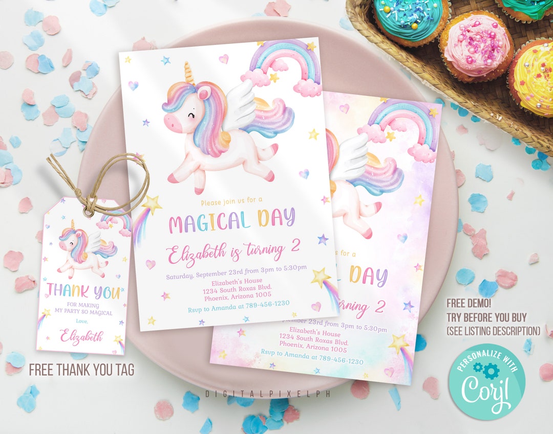 Unicorn Birthday Invitation, Unicorn Birthday Invite, Unicorn Party ...