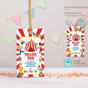 Editable Carnival thank you tags, Carnival Favor tags, Circus thank you tags, Circus Favor tags, Printable tags
