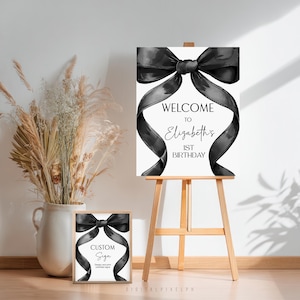 Coquette Black Bow Welcome Sign Template, Editable Custom Sign (Digital Download)