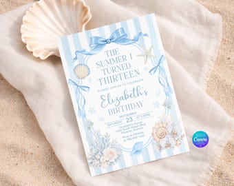 The Summer I Turned Birthday Invitation, Coastal Birthday Invitation, Beach Party Invitation, Any Age Invitation (Digital Downloads)