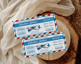 Airplane Birthday Ticket Invitation, Editable Template (Digital Download)