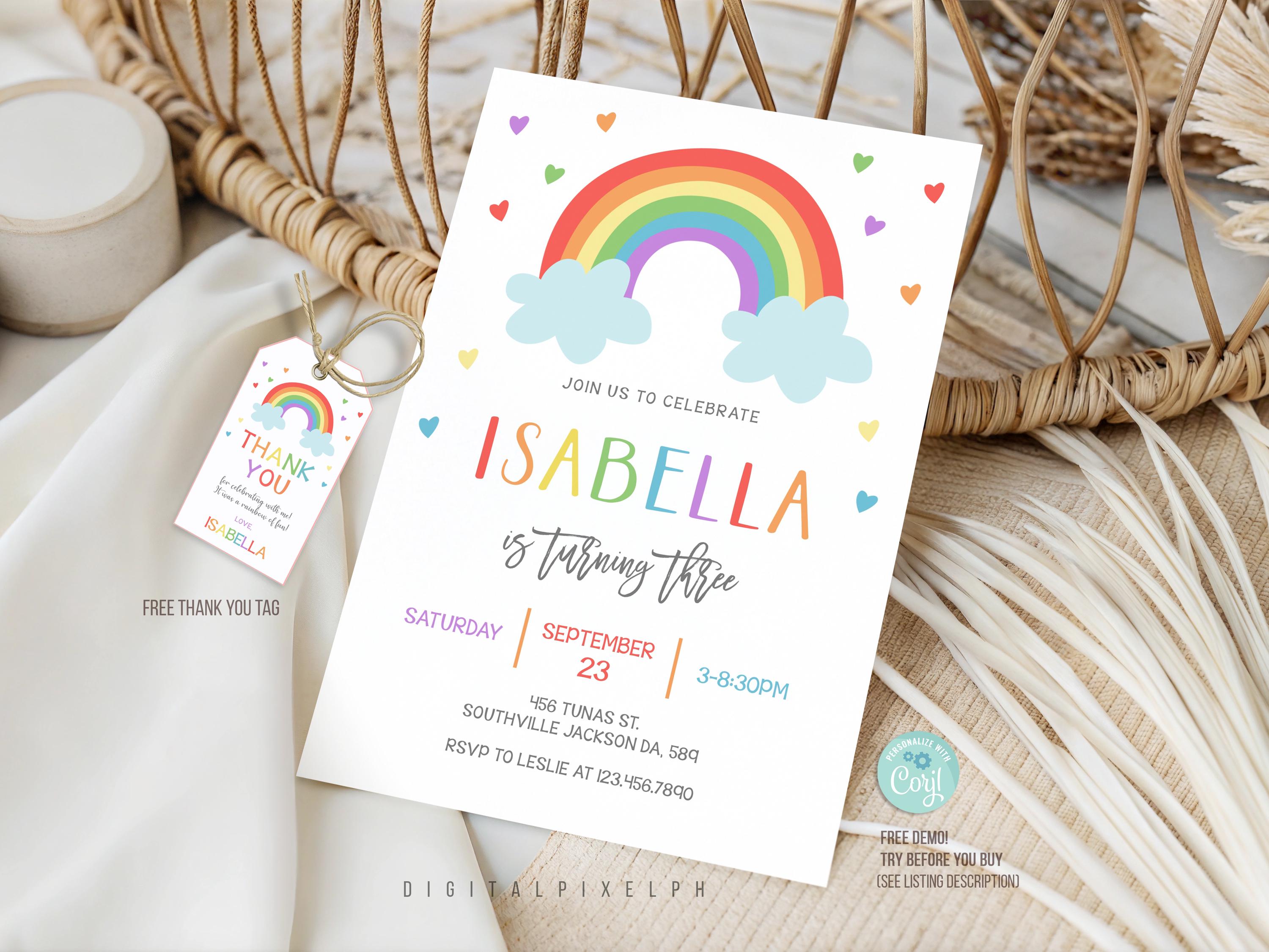 50 Inviti Compleanno Bambino - Biglietti Arcobaleno Glitterati Per Feste Di Ragazze E Ragazzi