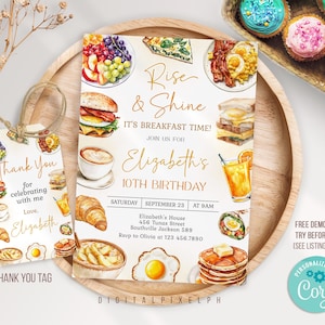 Editable Breakfast Birthday Invitation template, Brunch Birthday Invitation, Breakfast Invitation, Brunch invitation, DPPH