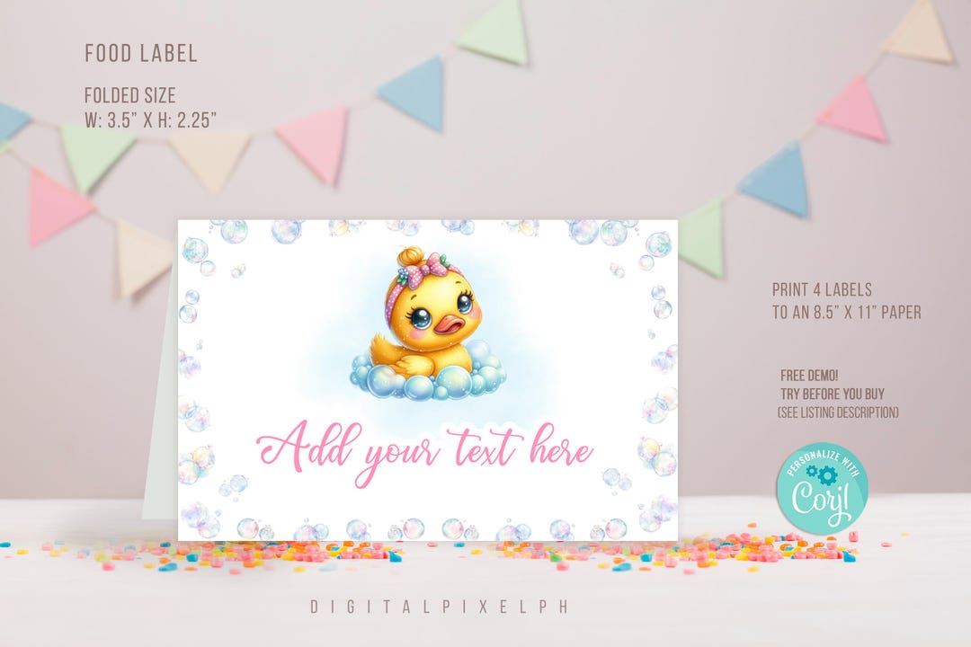 Editable Rubber Duck Food Label, Rubber Duck Food Tent Cards, Rubber ...