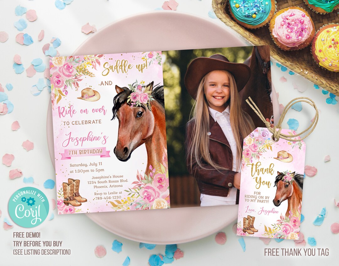 Horse Birthday Invitation Template, Horse Invitation, Horse Thank You