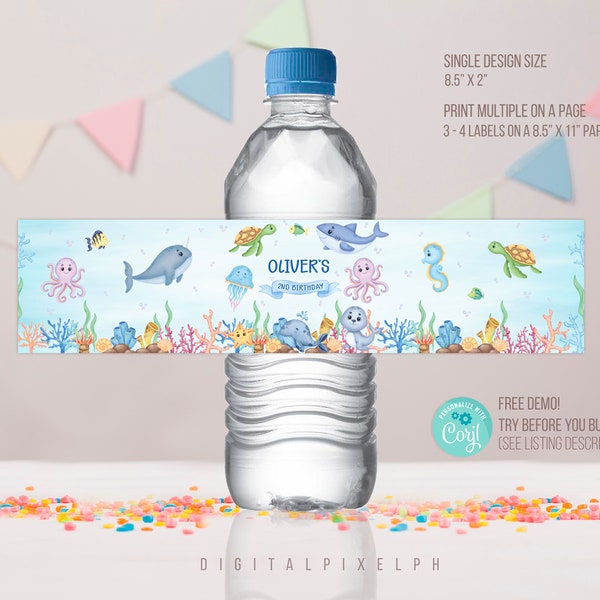 Editable Under The Sea Water Bottle Label, Under The Sea Label, Under The Sea Bottle Label, Sea Animals Bottle Label