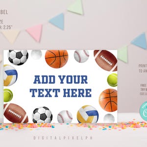 Etiqueta de comida para bola esportiva editável, cartão para barraca de comida para bola esportiva, etiqueta para barraca de comida para bola esportiva, etiqueta para futebol, basquete, tênis e futebol americano, MITMS
