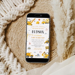 Modello di invito telefonico per compleanno a tema edile (download digitale)