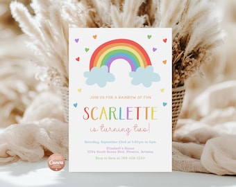 Rainbow Birthday Invitation Template, Rainbow Thank You Tags (Digital Download)