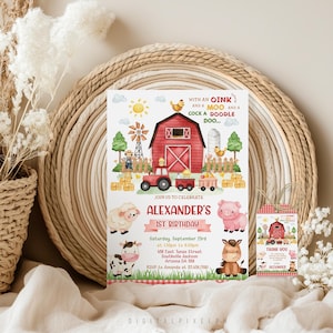 Plantilla de invitación de cumpleaños con temática de granja, animales de corral (descarga digital)