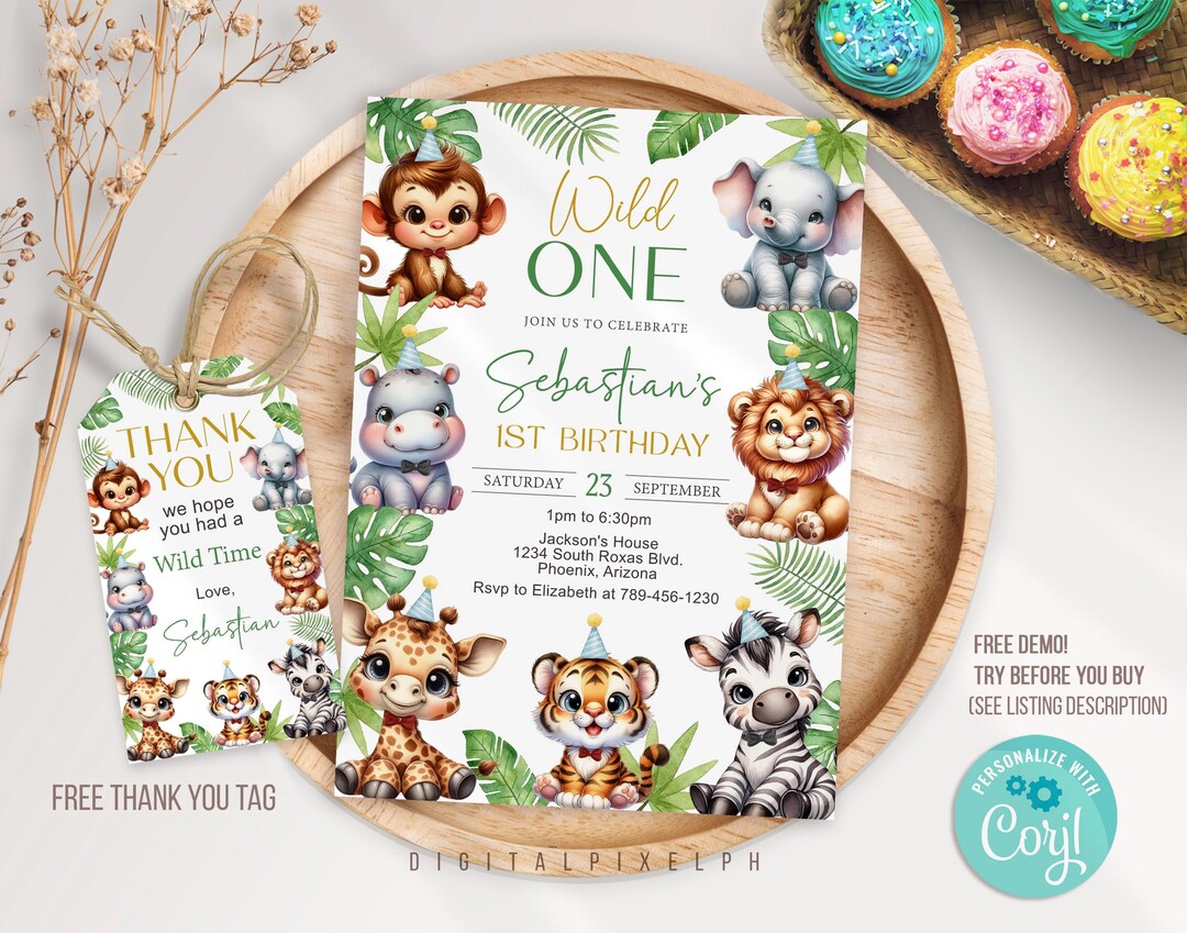 Editable Safari Birthday Invitation, Wild Animals Invitation, Jungle ...