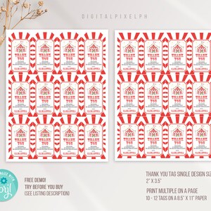 Editable Carnival Thank You Tags, Carnival Favor Tags, Circus Thank You ...
