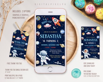 Outer Space Phone Birthday Invitation Template, Outer Space Electronic Invitation, Electronic Invite, Phone Invite