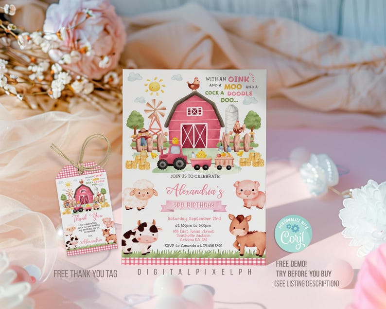 Bauernhof Tiere Einladen, Barnyard Tiere Einladen (Digitaler Download) Bild 2