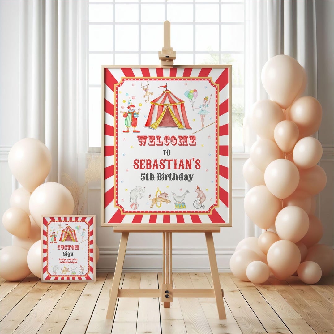 Editable Circus Birthday Welcome Sign, Carnival Theme (digital Download ...