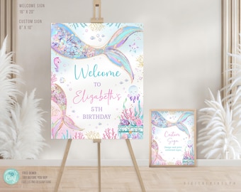 Editable Mermaid Birthday Welcome Sign Template (Digital Download)