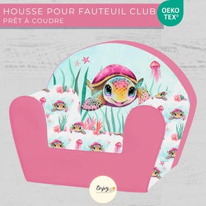 Fabric Panel for Kids Club Chair Cover, Pink Sea Turtle Print, Ocean, 100% Cotton OEKO TEX®