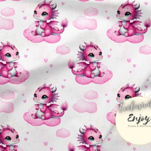 Tessuto Pink Dragon Cloud Animali fantastici Cuori al metro per neonati e bambini Cotone / Jersey / French Terry / Tessuto impermeabile / Oeko-Tex®