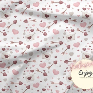 Tessuto Pink Arrow Hearts al metro, stampa Old Rose Love in cotone / Jersey / French Terry / Tessuto impermeabile / Oeko-Tex®