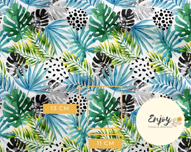 Tropical Monstera Jungle Savannah Foliage Fabric by the Meter, Blue Green, Cotton/Jersey/French Terry/Waterproof Fabric/Oeko-Tex® image 2