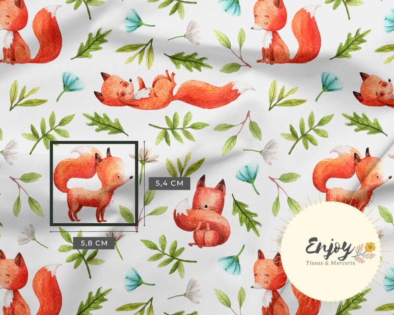 Mixed Forest Animal Playful Fox Fabric for Baby and Child, Sold by the Meter, Cotton/Jersey/French Terry/Waterproof Fabric/Oeko-Tex® image 2