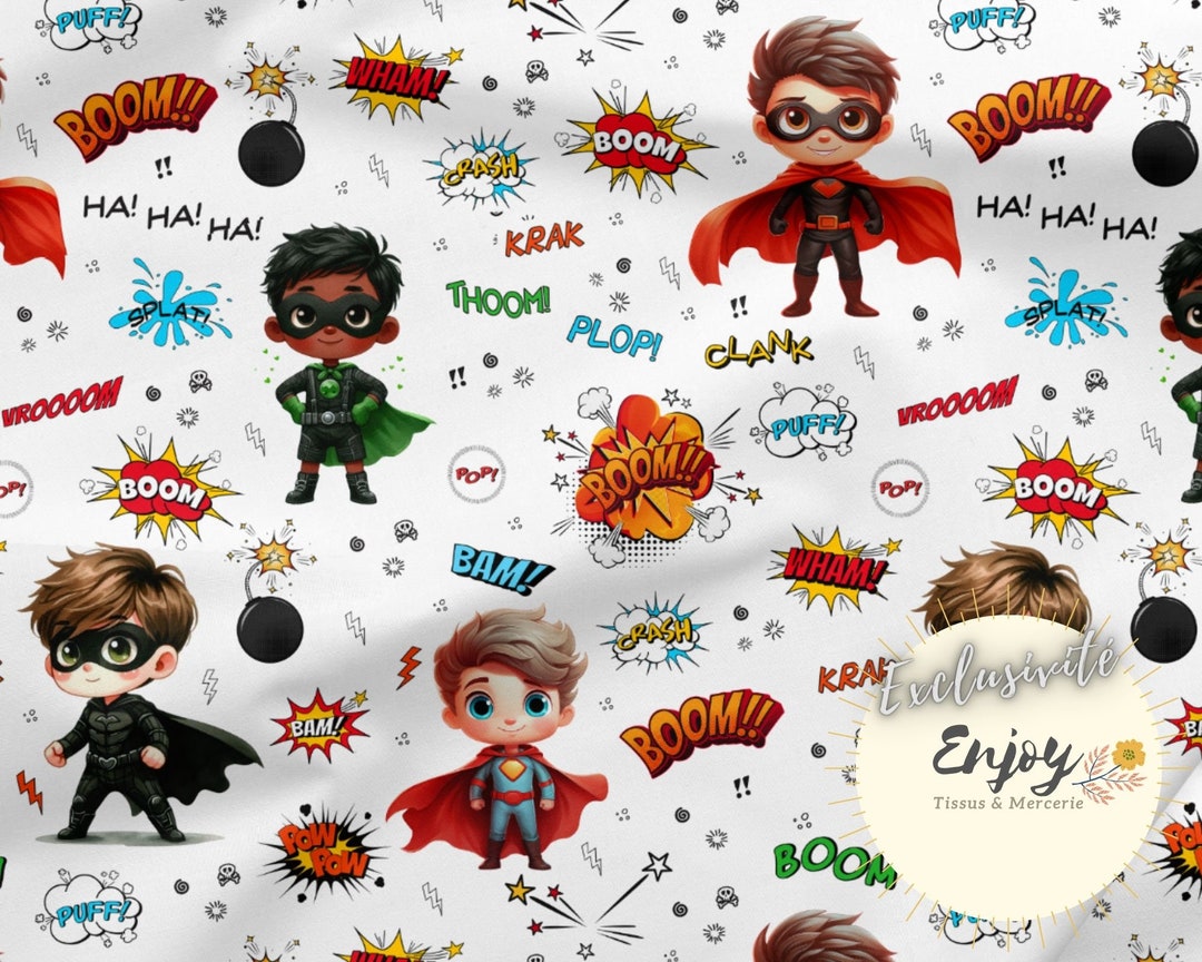 Super Hero Comics Fabric by the Meter, Superhero Print for Baby Child ...