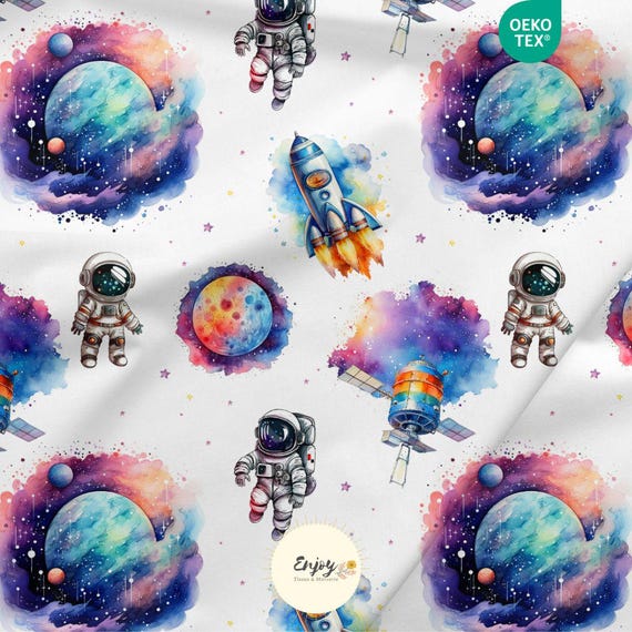 Tissu Espace Astronaute Planète Fusée Galaxie Mixte au mètre pour Bébé Enfant Coton / Jersey / French Terry / Tissu Imperméable / Oeko-Tex®